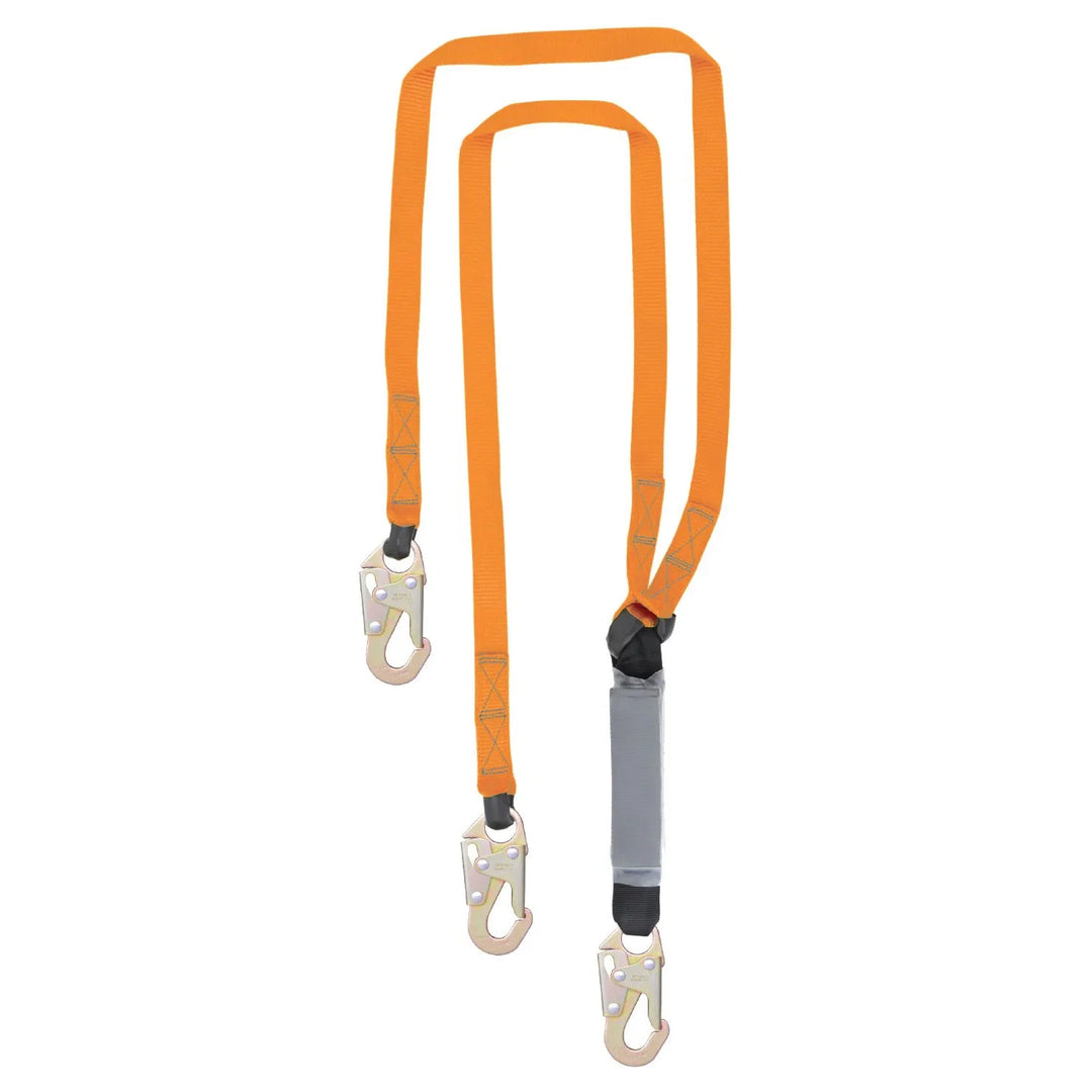 6’ Double Leg External Shock Absorbing Lanyard With 3 Steel Snap Hooks