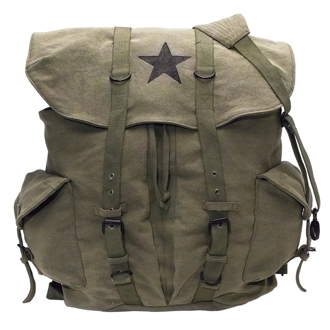 Vintage Weekender Canvas Backpack with Star