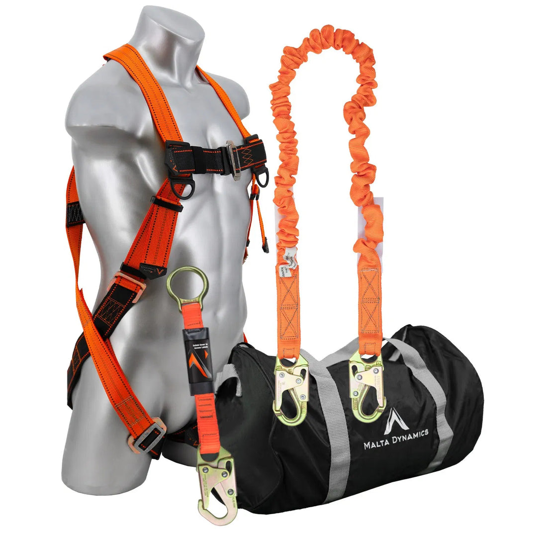 Warthog Pass Thru Safety Harness Fall Protection Kit With 6′ Single Leg Stretch Lanyard